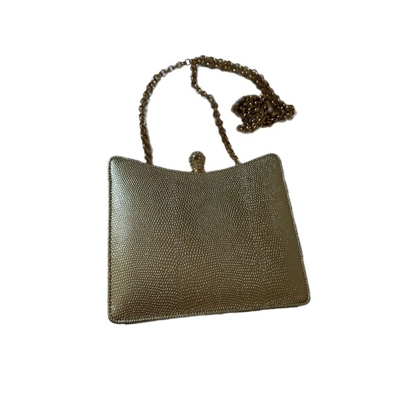 Gold Crossbody Small Evening Bag Rhinestone Closure Chain Strap - Picture 3 of 9